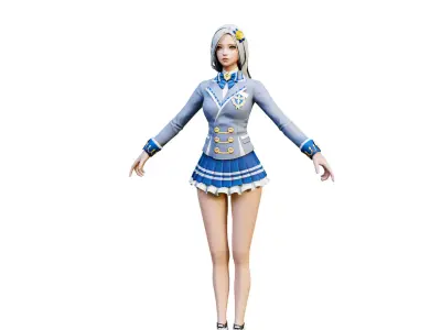 Preppy-style beauty Low-poly 3D model