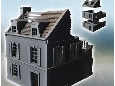 Two-story building with baroque-style roof windows and rear anne 3D print model purchase