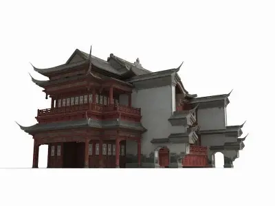 Ancient Chinese style restaurants Low-poly 3D model
