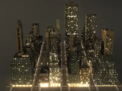  Manhattan District 04 Night Low Poly 