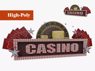 casino signboard sign las vegas high-poly textured  3D model