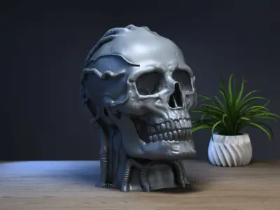 Robot Skull Headphone Stand  Cyborg Headset Stand 3D print model