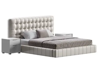 White Upholstered Panel Bed 3D model