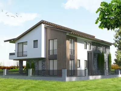 House with fence Low-poly 3D model get