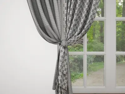 Curtain living room with curtains 3D model