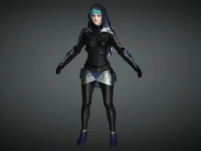 AAA Cyber Punk Female Character 01 Low-poly 3D model