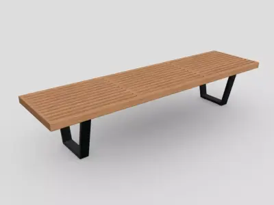 Bench 4 wooden with legs Low-poly 3D model