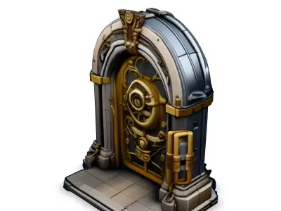 Ornate Steampunk Vault Door Low-poly 3D model