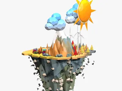 Floating Windmill Island Low Poly 3D model