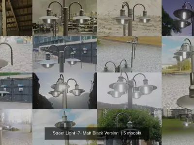 Street Light -7- Matt Black Version  3D Model Pack