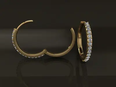 Earring One Sided Diamond Hoop Mid Size 15mm Inside Diameter  3D print model