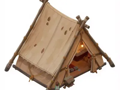 Stylized Adventurer A-Frame Tent 3D Model - Camping Shelter Low-poly 3D model