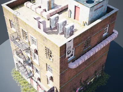 Abandoned building modular kit Low-poly 3D model