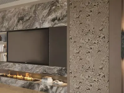 modern luxurious living room feature wall 3D model
