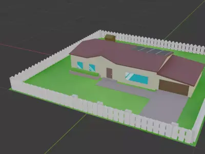 Low-poly House with picket fence Low-poly 3D model