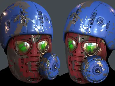 Gas mask helmet 3d model scifi Low-poly Low-poly 3D model 16