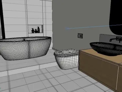 Bathroom 3D model modern with two sinks and bathtub 3D model
