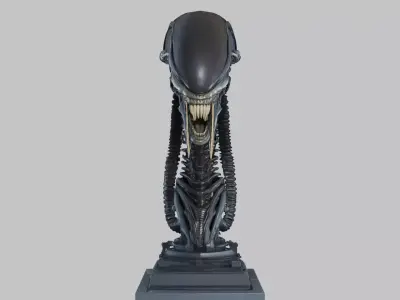 Alien Xenomorph Elongated Skull Head Bust High-Poly Sci-Fi  Low-poly 3D model