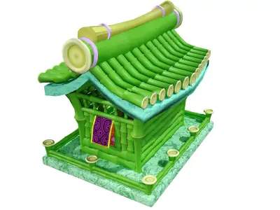 Stylized Bamboo Pavilion Shop - Game-Ready Modular Building 3D model