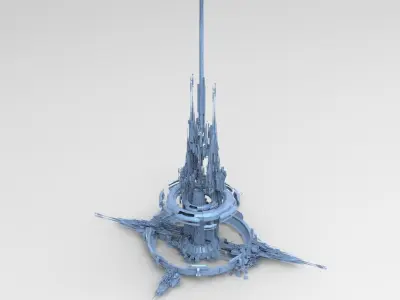 Cloud city island Cycle Ringed Tower  Low-poly 3D model