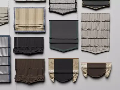 Roman Shades Blinds Collection Pack 3D Models Low-poly 3D model