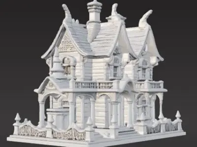 The Hilltop Gothic House 3D Printable Fantasy Model 3D print model