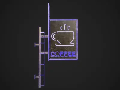 Coffee Neon signs Cyberpunk  Optimized FOr games  Low-poly 3D model