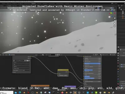 Animated snowflakes with basic winter environment Low-poly 3D model