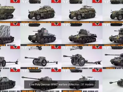 Low Poly German WW2 warfare collection 3D Model Pack
