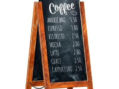 Wooden stand Chalk board for a cafe 3D model