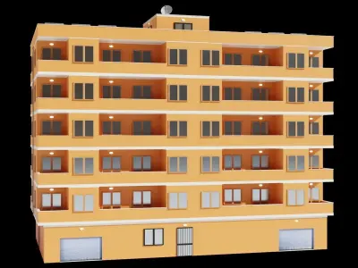 Residential city building Low-poly 3D model