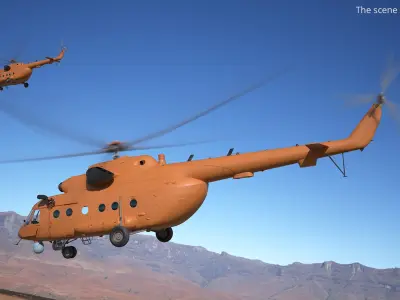  Multirole Support Helicopter Orange Rigged for Cinema 4D 