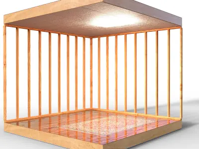 Floor wooden cage with rug inside 3D model