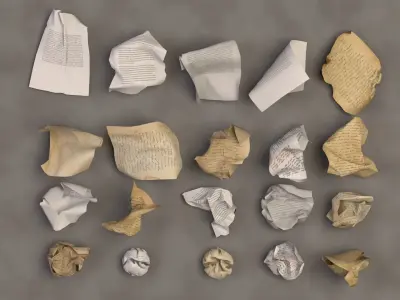 20 Crumpled paper Pack Low-poly 3D model