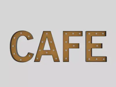 Cafe Sign With Bulb Low-poly 3D model