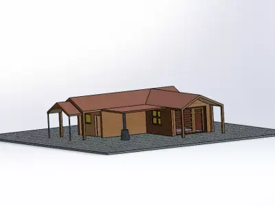 Wooden House  Cabin 3D Model   Architectural Design Low-poly 3D model