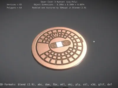 Sewer Cover 3 Hydrant Low-Poly Low-poly 3D model