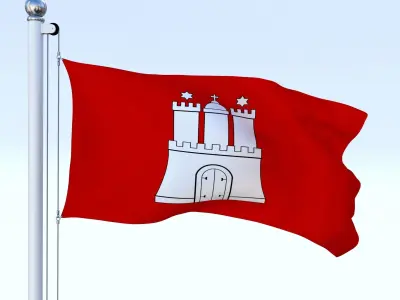 Animated Hamburg German State Flag Low-poly 3D model