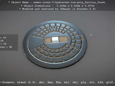 Sewer Cover 3 Hydrant - Clean Low-Poly Version Low-poly 3D model