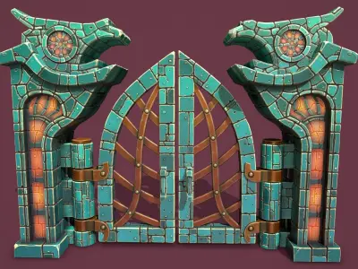 Fantasy main entrance Low-poly 3D model