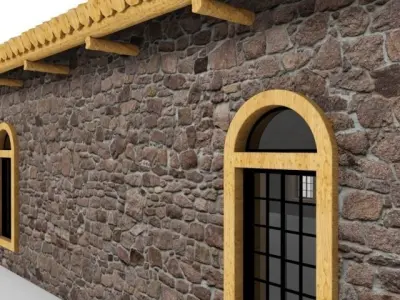 Stone wooden house 3D model