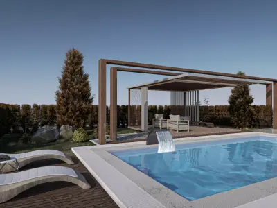 Modern Pool Lounge and Gazebo  Scene 3D model