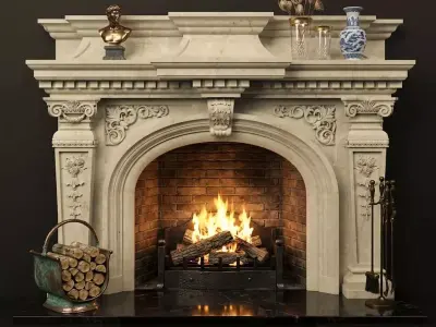Classic Marble Fireplace CNC Pack 5- Models for ArchViz 