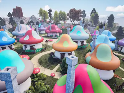 Mushroom Cartoon Village Assets Pack Low-poly 3D model