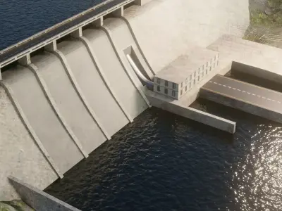 Dam 3d model - Low Poly hydroelectric Low-poly 3D model