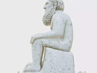 Ancient Stone Giant Sculpture Sitting Low-poly 3D model