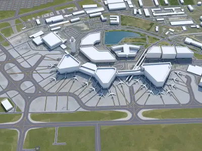 Hannover Airport 10km Low-poly 3D model