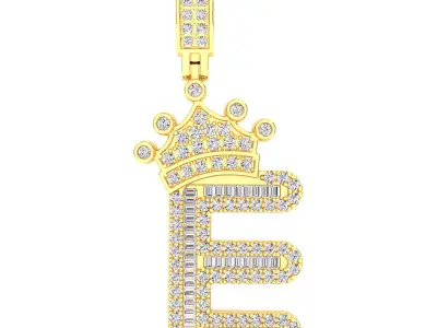 Crown Initial  E  Letter Pendant 3D print model