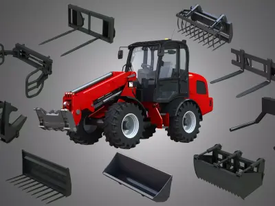 Weidemann 4070 - CX100 Telescopic Loader - With 9 Front Parts 3D Model Pack
