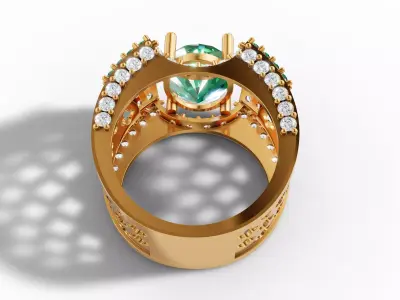 Gold Royal Oval Gemstone Statement Ring CAD 3D print model